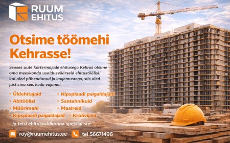 Tööpakkumine Kehras: Ruum Ehitus otsib uute kortermajade ehitusele töökäsi