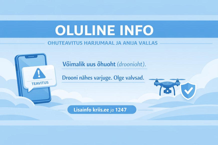 EE-ALARM - VÕIMALIK ÕHUOHT HARJUMAAL: Varahommikune ohuteavitus soovitab drooni märgates koheselt varjuda!